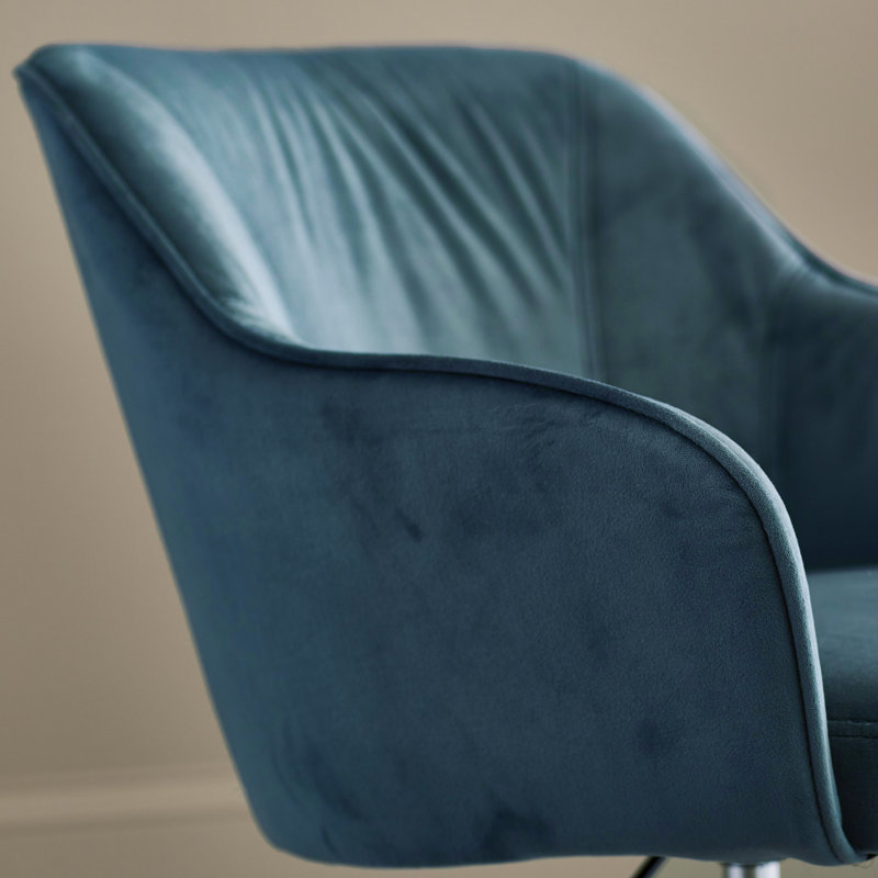 Atlantic Blue Velvet Fabric Swivel Task Chair with Polished Chrome Base