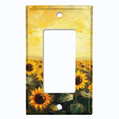 Metal Light Switch Plate Cover; US Standard Size 1 Gang GFI Rocker - Printed Image of Sunflower Field Art