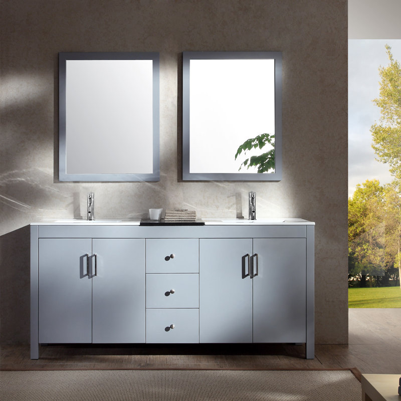 Ensemble de meuble-lavabo de salle de bain double 72 po avec miroir Ruhl, Gris