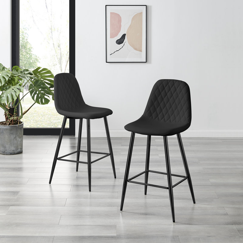Corova Luxury Quilted Breakfast Bar Stool - Faux Leather Upholstered Design, Black, Black
