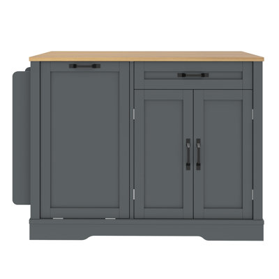 Tashala Kitchen Island Kitchen Cart on Wheels, Kitchen Bar Table with Drop Leaf and Tilt Out Trash Can Storage Cabinet