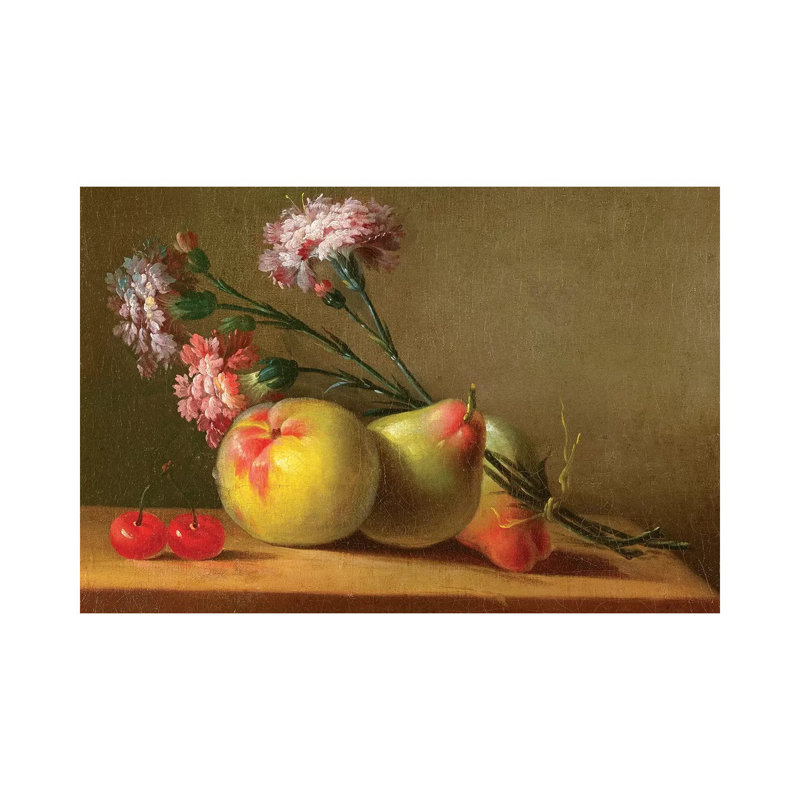Carnations, Pears, Cherries And Apple On A Table by Anne Vallayer-Coster - Wrapped Canvas Painting