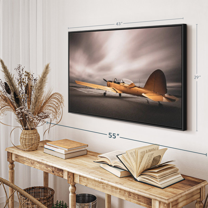 "Art mural jaune avion rétro", H 29 po x l 43 po