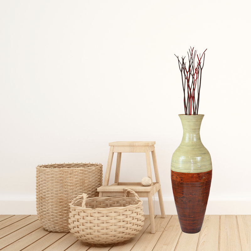 Claxton Handmade Wood Floor Vase, 43" H x 13" W x 13" D, Natural/Red