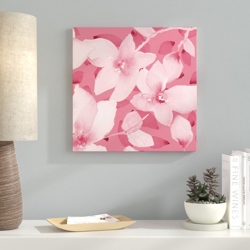 «Blooming Pink Whispers II», reproduction de peinture à l'aquarelle, H 24 po x l 24 po x P 1,5 po, Toile tendue