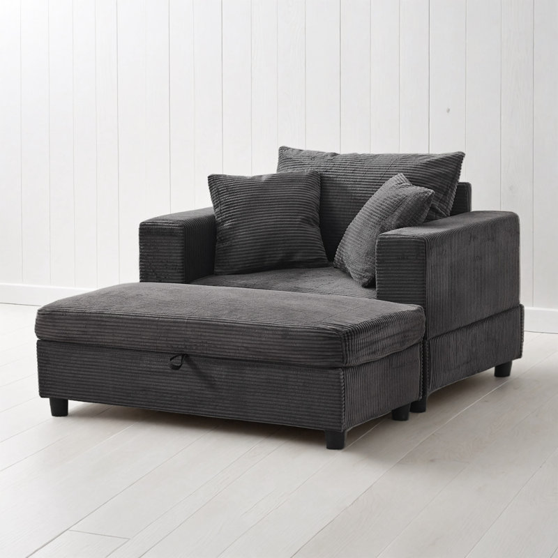Chaise longue avec repose-pieds de rangement amovible, Gris foncé