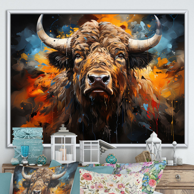 Buffalo Majestic Bison Collage, reproduction d'art sur toile, H 16 po x l 32 po x P 1 po, Blanc