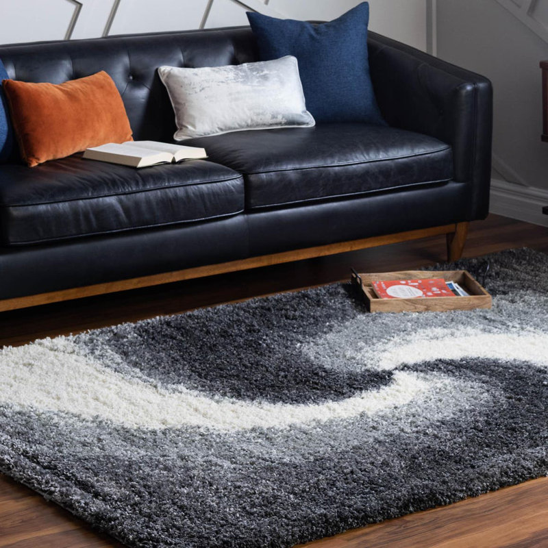 Tapis abstrait kaki , Rectangle 4 pi 1 po x 6 pi 1 po, Gris fumée / noir