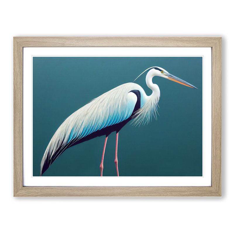 Lush Heron Bird - Single Picture Frame Print, 25cm H x 34cm W x 2cm D, Oak