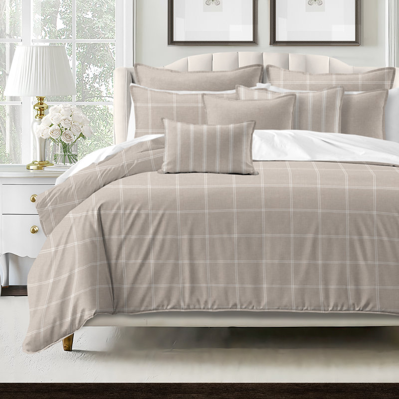 Shay Window Pane Natural Cotton Comforter Set  8 Piece, Full Comforter + 7 Additional Pieces