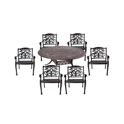 Badis 60" Diameter Round Dining Table and 6 Regular Chairs