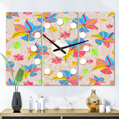 Horloge murale surdimensionnée fleurs rétro Mid-Century