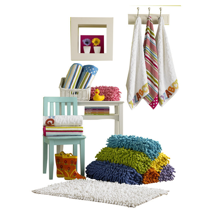Orange Chenille Cotton Shag Bath Rug with Non-Slip Backing