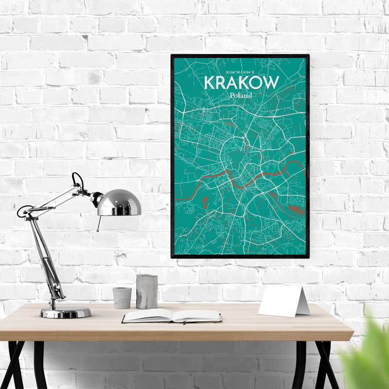 «Krakow City Map», impression de luxe, H 36 po x l 24 po, Vert / Brun