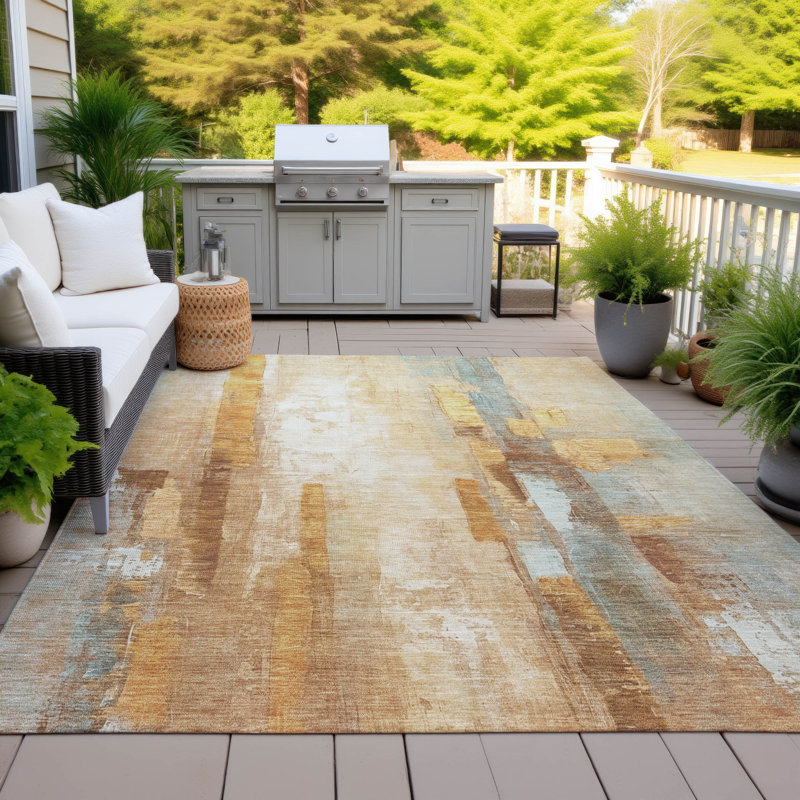 Tapis cuivre intérieur / extérieur lavable à la machine Xhevrie, Rectangle 10 pi x 14 pi