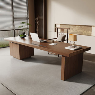 Bureau rectangulaire brun en bois massif avec 3 tiroirs