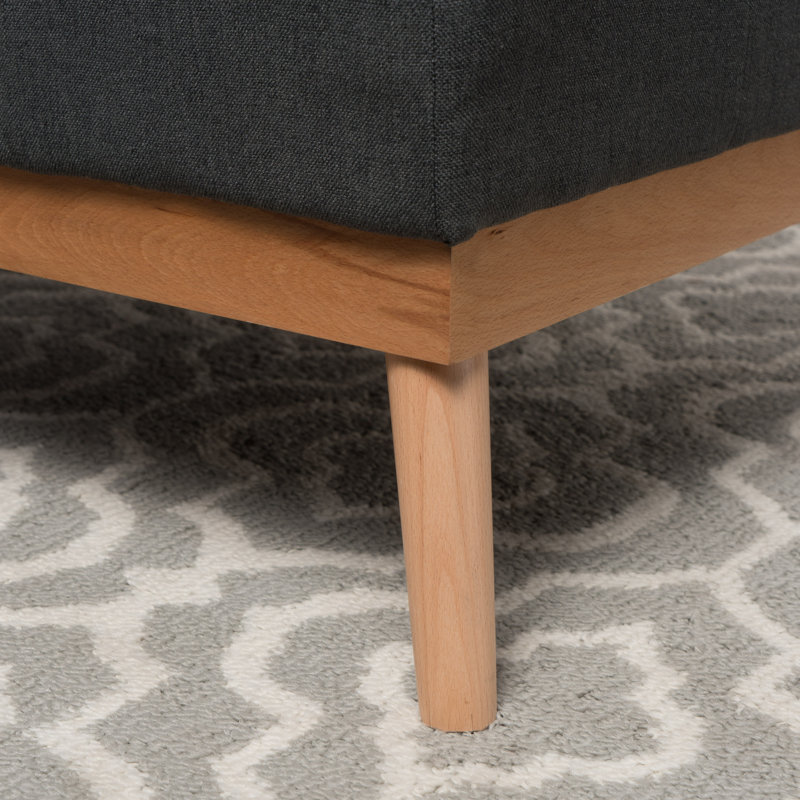 Dark Gray Upholstered Square Ottoman with Natural Wood Legs