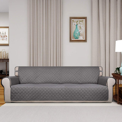Housse de canapé réversible matelassée, housse de protection de meuble résistante à l'eau, housse de canapé lavable avec antidérapant et sangles élastiques pour enfants, chiens, animaux de compagnie (très grand, gris / gris clair)