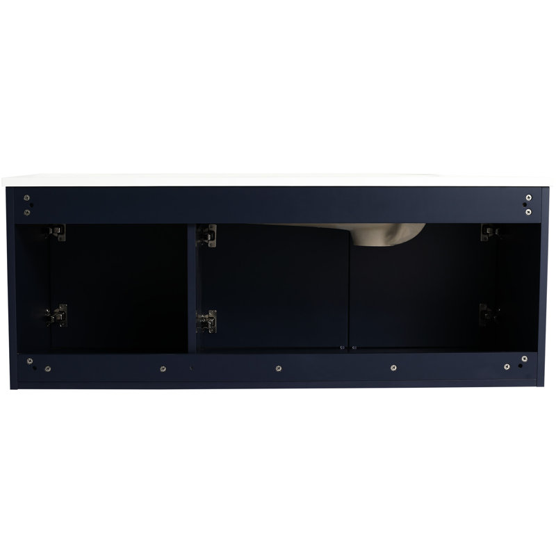 Armoire de salle de bain 48 po sans lavabo pour petites portes à fermeture douce, contreplaqué bleu marine avec lavabo de meuble-lavabo de rangement
