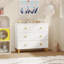 Commode pour enfants avec 3 tiroirs, poignées en bois et pieds en pin, commode en MDF pour chambre d'enfant, armoire de rangement pour chambre de bébé, blanc