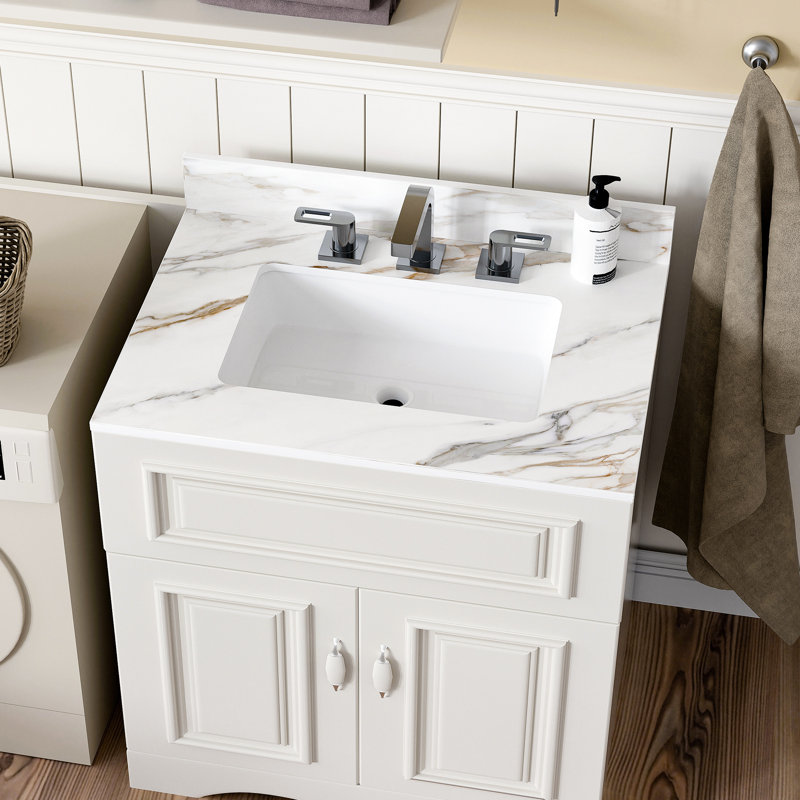 31" White Vanity Top - Rectangular Sink & 4" Backsplash With Finish