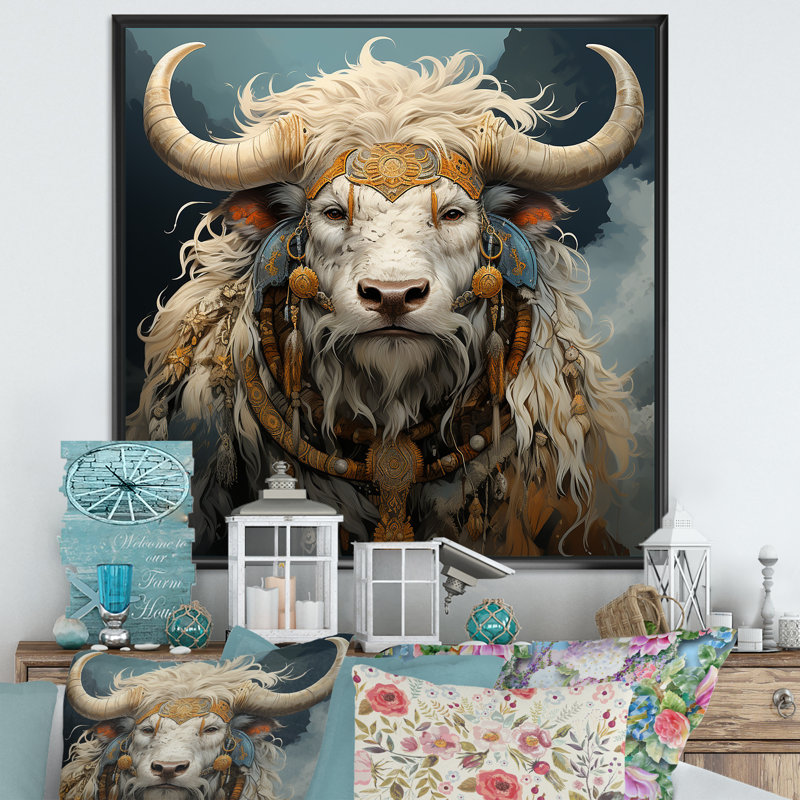 Silhouette baroque yak, Cadre flottant noir, H 24 po x l 24 po x P 1 po