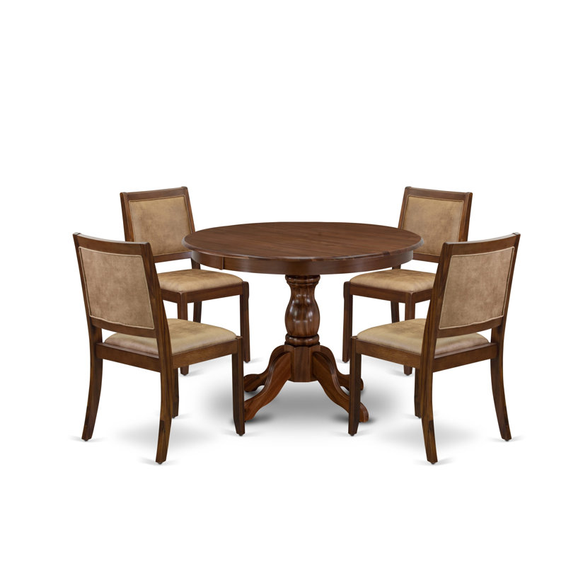 5-pc Table set consists of a Round Table and 4 Texture Polyester stackable Chair - (Finish Option)., Antique Walnut