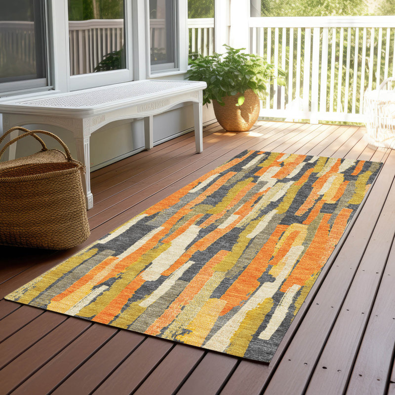 Machine Washable Indoor/Outdoor Christain ACN1317 Orange Rug, Runner 2'3" x 7'6"
