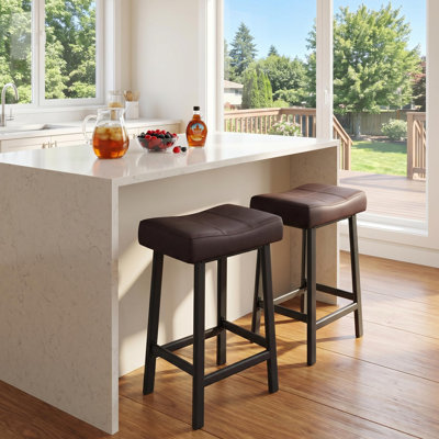 Ensemble de 2 tabourets de bar 24 po à hauteur de comptoir, siège rembourré en cuir de polyuréthane imperméable, tabouret d'îlot de cuisine sans dossier pour petits espaces et appartements, brun