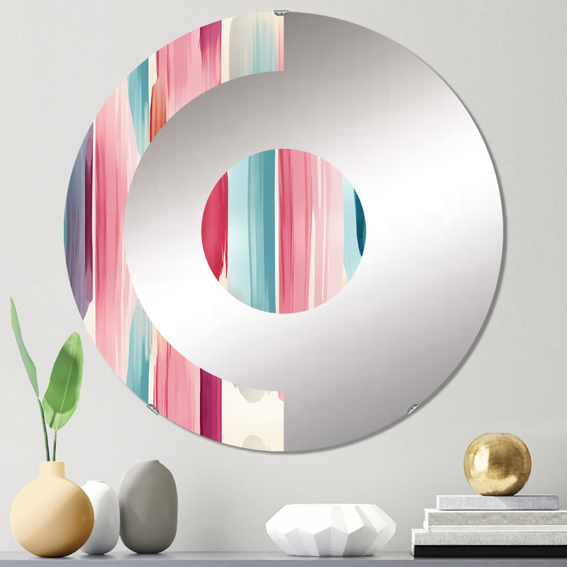Miroir mural demi-cercle bleu et rose, 23,6 po x 23,6 po
