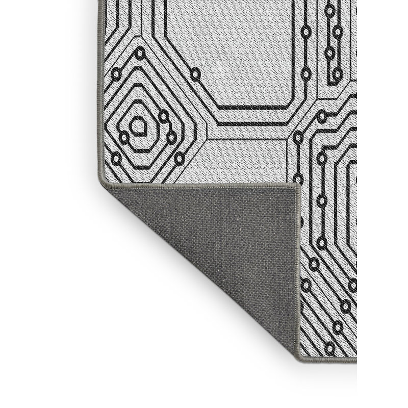 Tapis blanc/noir à motifs, Rectangle 8 pi x 10 pi