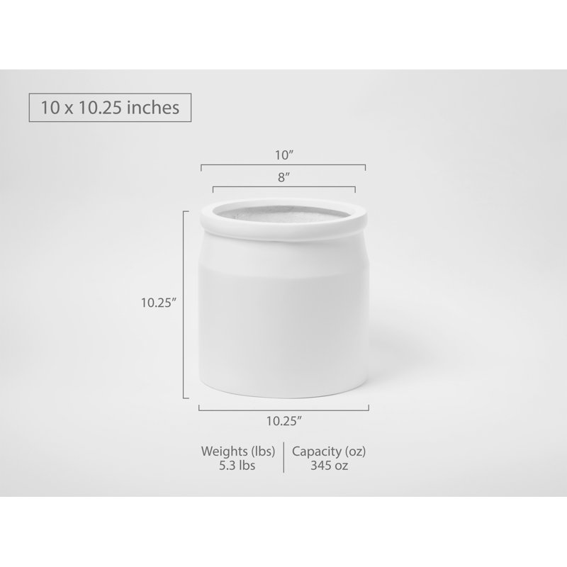 Handmade Pot Planter, 10.25" H x 10" W x 10" D, White