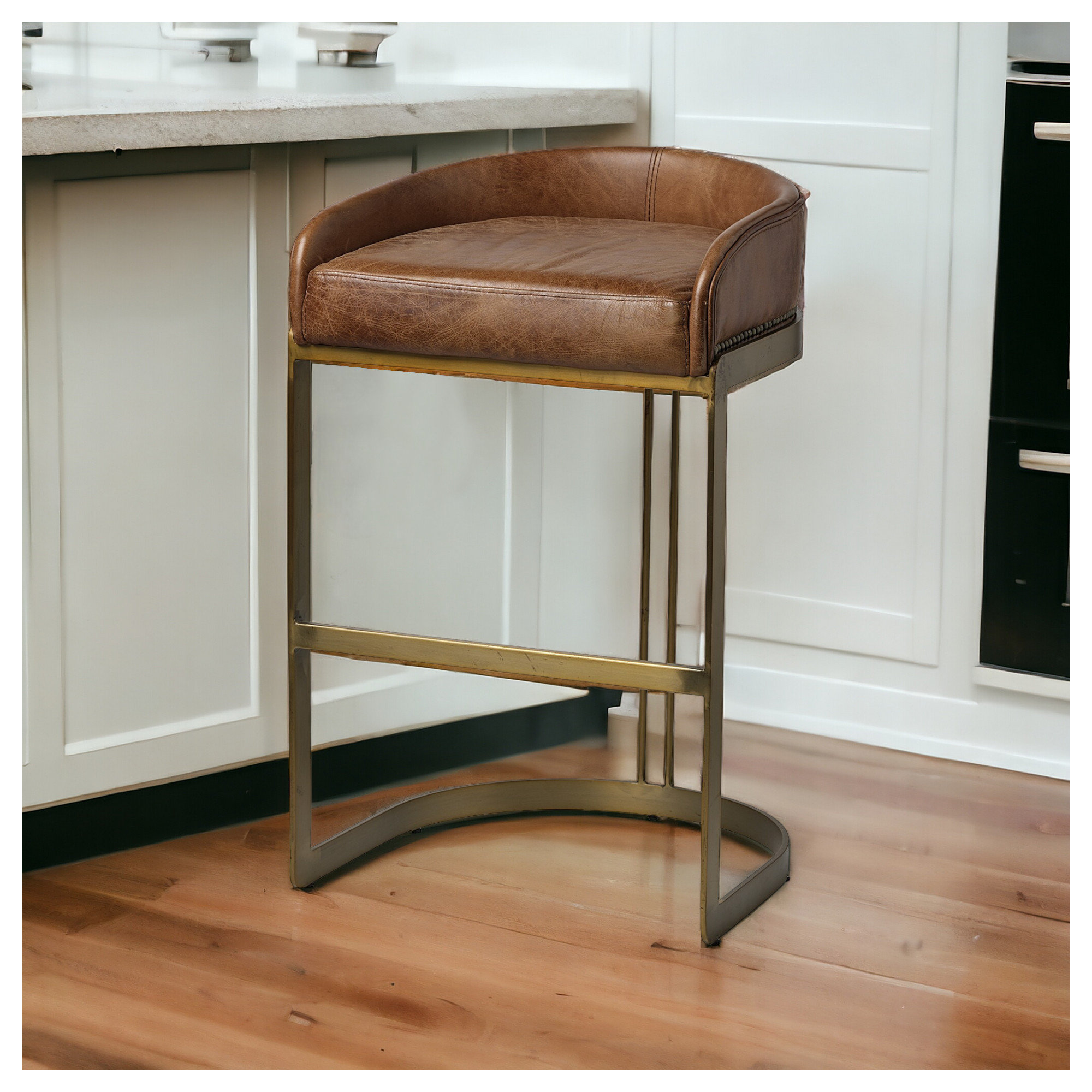 Bradley Genuine Leather Bar & Counter Stool, Brown, Counter Stool (24.75" Seat Height)