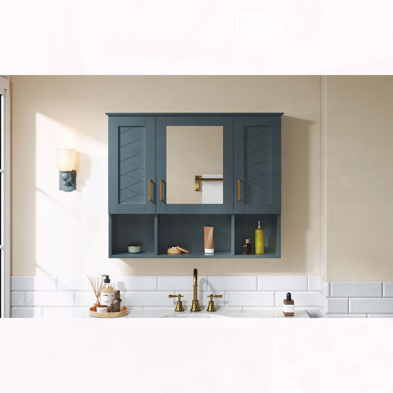 Armoire à pharmacie murale 35 po 2 en 1 avec miroir texturé - bleu, Bleu