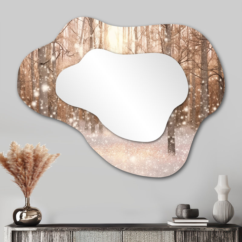 Sparkling Snow Sunshine - miroir décoratif asymétrique séquoia, miroir mural traditionnel en nuage, impression sur métal