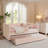Daybed with Trundle No Box Spring Needed USB Port Adorable Wave Shaped Linen Fabric-560360427