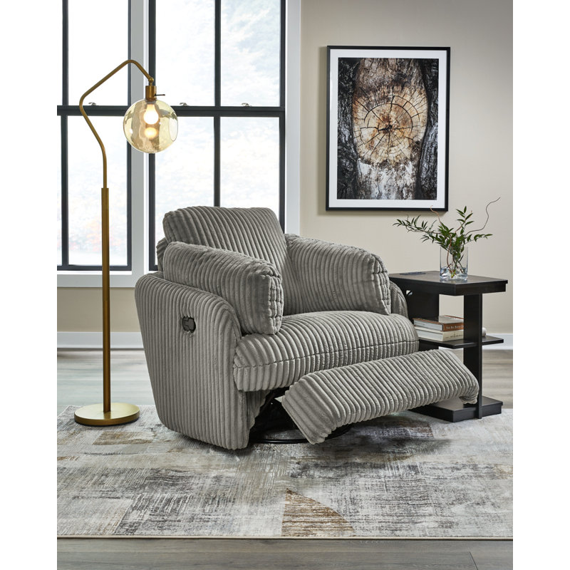 Fog Gray Velvet Swivel Glider Recliner with Hidden Storage