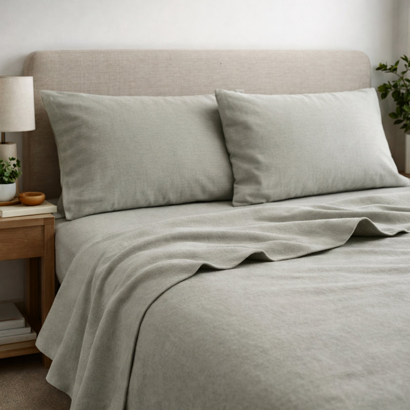 Ensemble de literie en flanelle 100 % coton, Ensemble de draps pour grand lit + un drap-housse , Gris vison