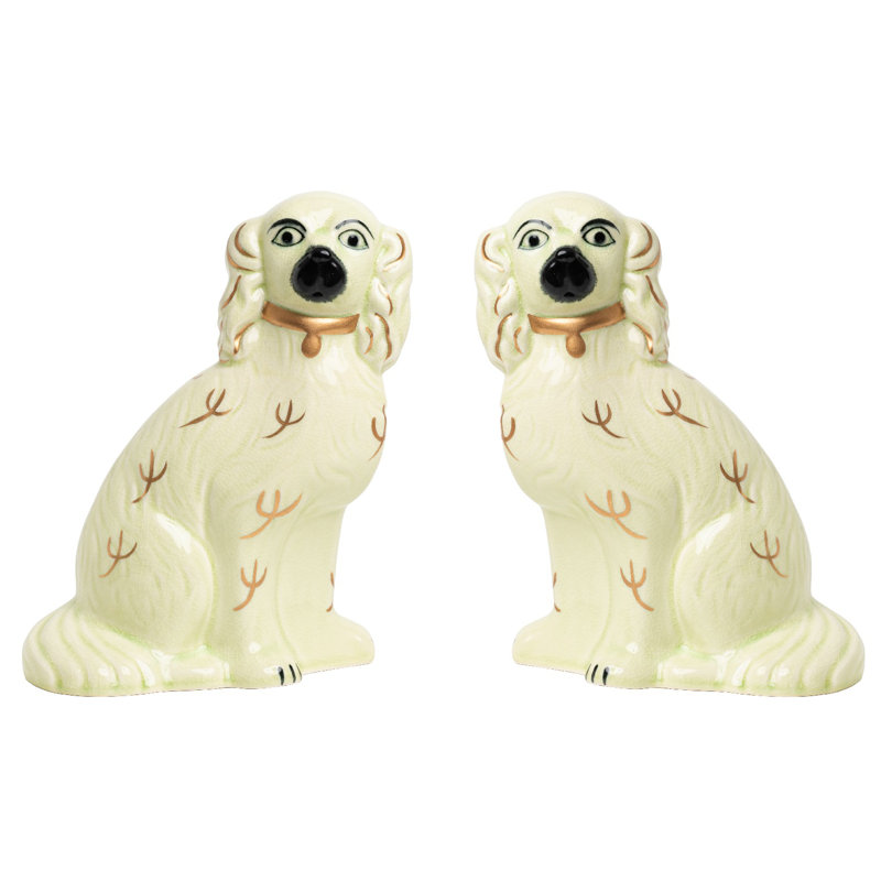 Ivory/Gold Staffordshire Dogs Large, 11" H x 6" W x 6" D