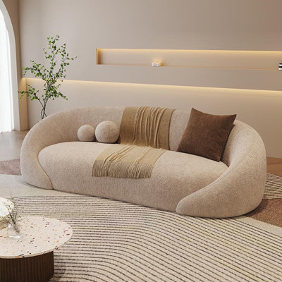 66.93"Curved freeform white chenille sofa