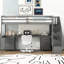 Lit mezzanine simple avec bureau intégré et double rangement, taille de ton gris dans le rangement pour plus de commodité