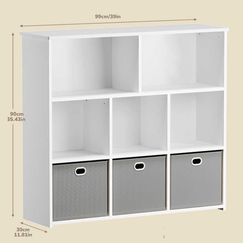 Bibliothèque de rangement avec 3 tiroirs amovibles, bibliothèque cubique, armoire à livres, rangement pour jouets, Gris