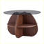 Table basse à structure en croix avec plateau en verre trempé gris et rangement en forme de ventilateur en noyer pour le salon, petits espaces