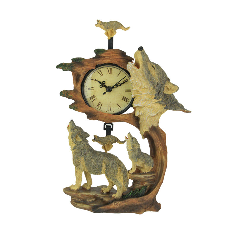 Pendule rustique en résine de loup gris