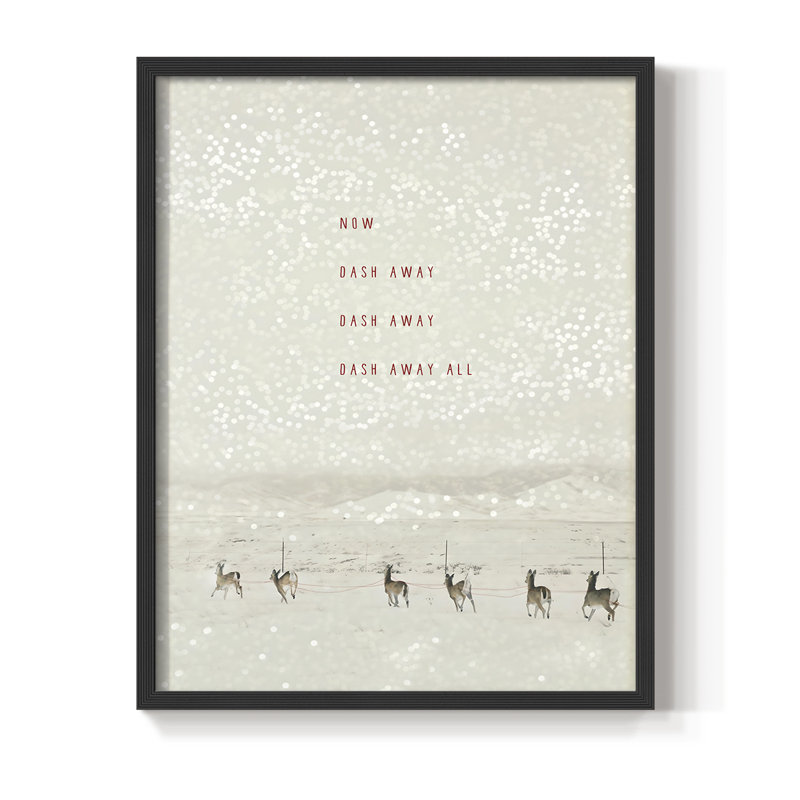 Deer Dashing Framed Print - Solid Wood, Black, 15" H x 12" W