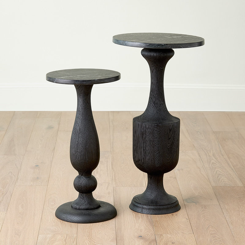 Marble End Table, Black Top/Black Base