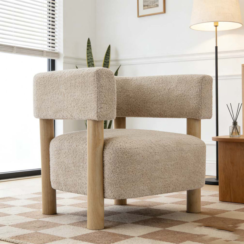 Fauteuil d'appoint rembourré Boucle, Wheat Boucle, Bois naturel