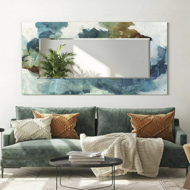 «Blue Sky», miroir rectangulaire biseauté sur verre trempé flottant imprimé à l'envers