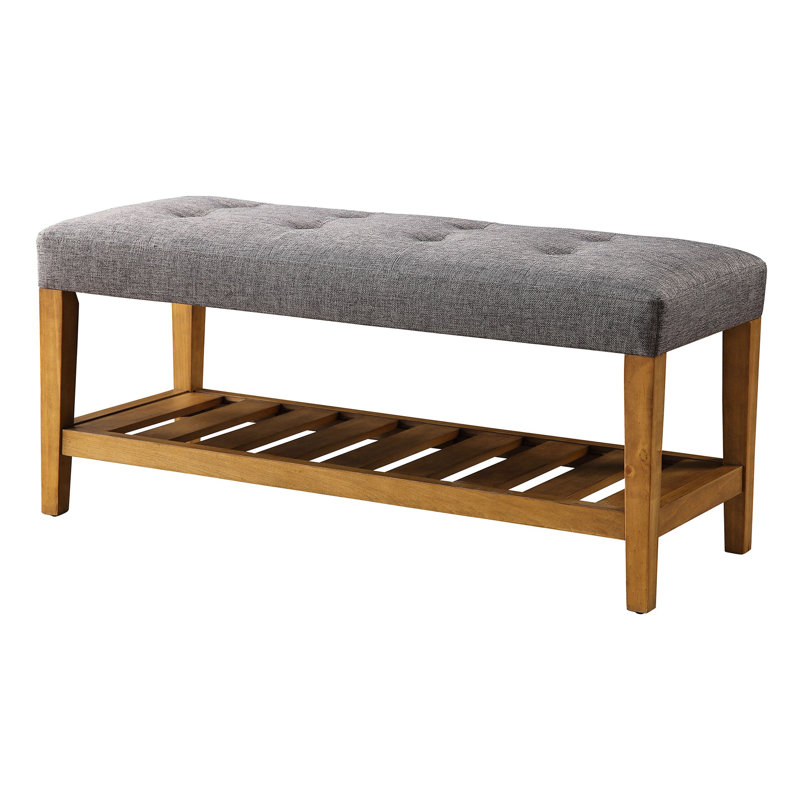Banc de chambre gris avec tablette de rangement élégante et confortable
