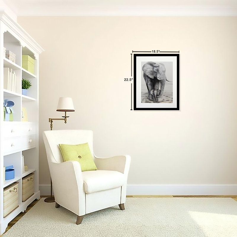 «Elephant Love», reproduction, H 22,5 po x l 18,5 po, Cadre noir, Blanc mat